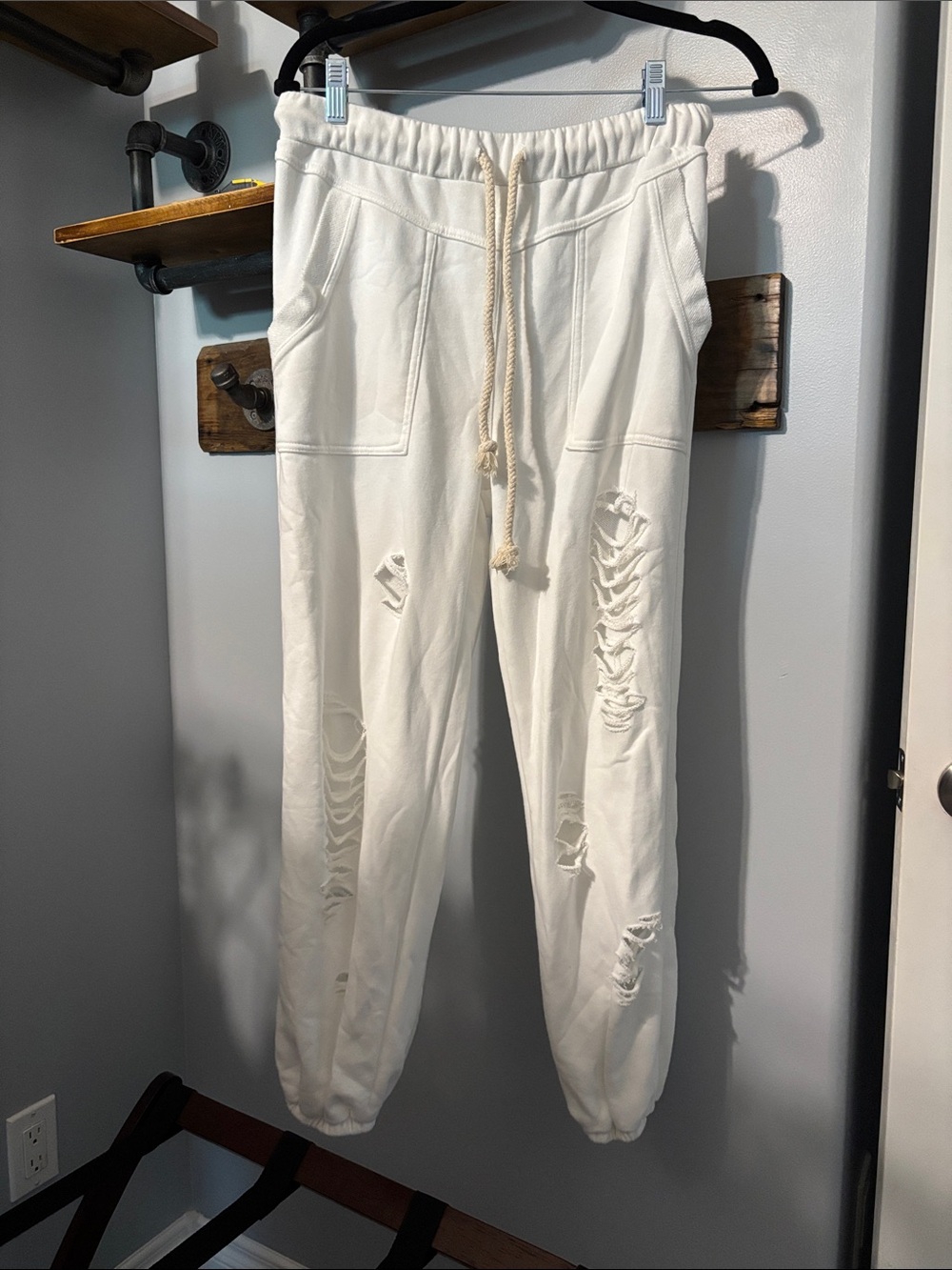 POL White Distressed Drawstring Jogger Sweatpants
